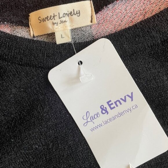 SWEET LOVELY - long sleeved tunic style sweater- black/red plaid NWT -Sz L - Picture 6 of 10